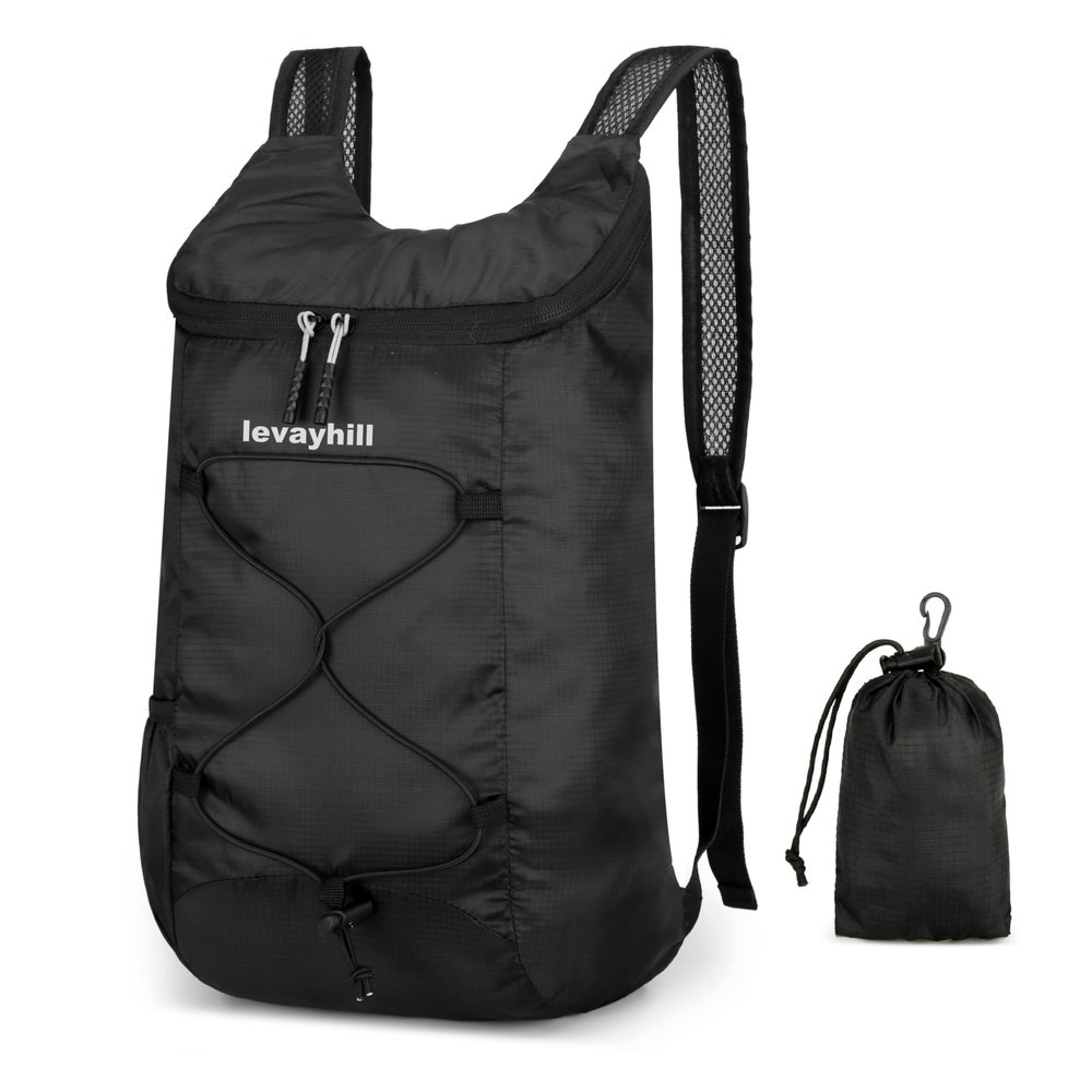 levayhill 16L Lightweight Foldable Hiking-Backpack Small Packable-Daypack For Travel,Ultralight Water-Resistant Gym Bag Men Women Easy Carry-on (Black)