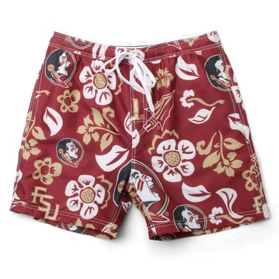Wes and Willy NCAA Mens Floral Swim Trunks, Florida State Seminoles, Wine, XXXL