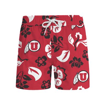 Wes and Willy NCAA Mens Floral Swim Trunks, Utah Utes, Cherry, XL