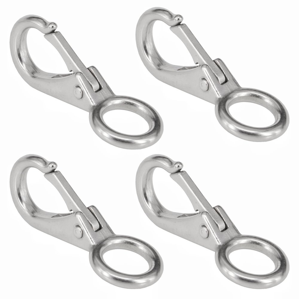 Stainless Steel 316 Spring Snap Hook  Fixed Eye Clip for Boat, Flag Pole, Keychain, Car Keys | Rustproof Snap Shackle with High-Strength Locking Mechanism | Quality Snap Clip Leash Hook