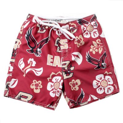 Wes and Willy NCAA Mens Floral Swim Trunks, Boston College Eagles, Wine, XXXL