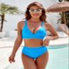 BMJL Women's Bikini Sets V Neck High Waisted Swimsuit Shell Stitched Cheeky Two Piece Bathing Suits(S,Blue) view 2