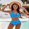 BMJL Women's Bikini Sets V Neck High Waisted Swimsuit Shell Stitched Cheeky Two Piece Bathing Suits(S,Blue) view 3