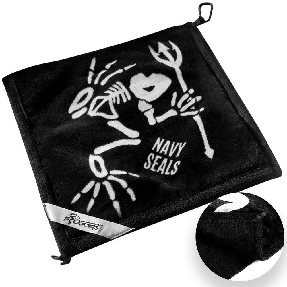 Frogger Amphibian 2-in-1 Golf Towel with Wet and Dry Technology, Navy Seals, Premium Golf Bag Accessory with Carabiner Clip, Ultra Absorbent, for Golf Dads