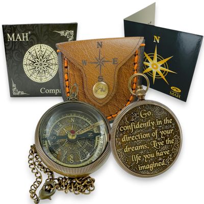 True North Compass Go Confidently in The Direction of Your Dreams Embossed Brass Compass Graduation, Confirmation, Birthday, Motivational Gift for Him, Her, Students, Boys, Girls, High School