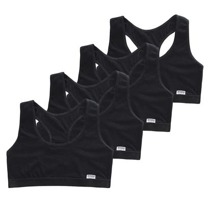 Streamzio Training Bras for Girls 9-14 Years, Girls Seamless Training Racerback Bras, Soft and Breathable Cotton Girls Sports Bras - Pack of 4 (Black)