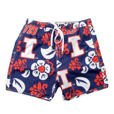 Wes and Willy NCAA Mens Floral Swim Trunks, Illinois Fighting Illini, Midnight, XL