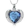 HYUNJIN Cremation Jewelry Angel Wing Heart Urn Pendant Necklaces for Women Crystals Birthstone Human Ashes Memorial Locket Keepsake-Blue 1-only pendant view 2