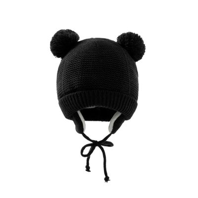 Cute Knitted Pompom Baby Hat Thick Warm Girl Boy Beanie Winter Ear Warm Cap Set Kids Gloves Hats Bonnet Muts for Newborn (Color : Black Hat, Size : One Size)