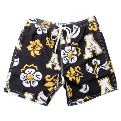 Wes and Willy NCAA Mens Floral Swim Trunks, Appalachian State Mountaineers, Black, XL