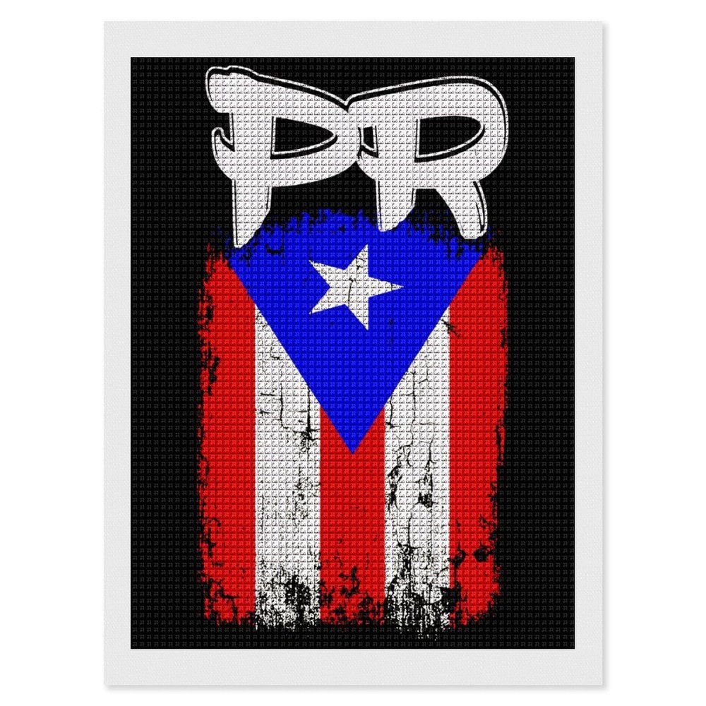 Puerto Rico PR Flag Diamond Art Painting Kits Full Square Drill DIY Picture Art Crafts for Home Wall Decor 12"x16"