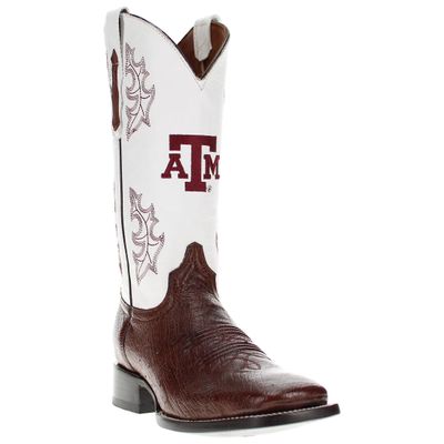 Vaccari Men's Brooks Genuine Mocha Smooth Ostrich A&M Aggies Embroidery Broad Square Toe Cowboy Boots - 9 D