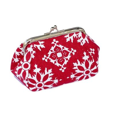 Vintage Hasp Flower Printed Women Short Wallet Canvas Card Holder Retro Coin Purse Ladies Card Bag for Women Clutch Handbag Bag (Color : Red 1, Size : One Size)