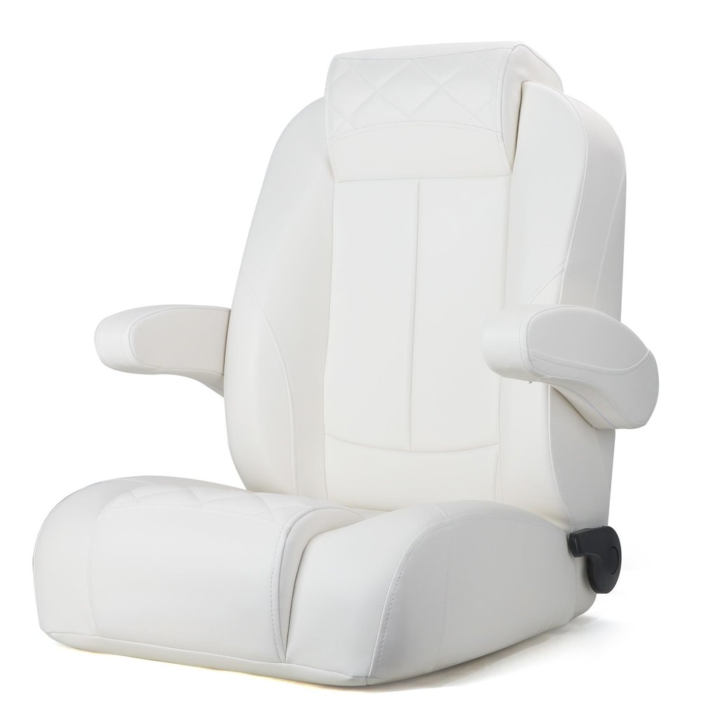 NESHULT Premium High Back Reclining Pontoon Captain's Chair Bucket Boat Seat with Removable Armrest,White