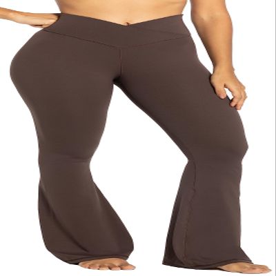 Sunzel Flare Leggings, Crossover Yoga Pants with Tummy Control, High-Waisted and Wide Leg, 34" Inseam, Seal Brown Large