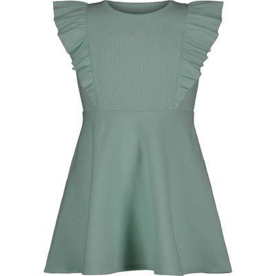 Calvin Klein Girls' Ribbed Flutter Trim Dress, Flutter Honeydew, 16