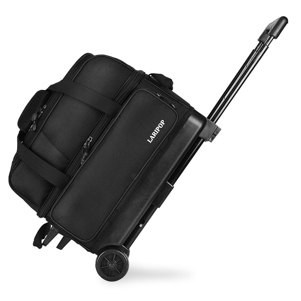 LARIPOP Dual Roller 2-Ball Bowling Bag, Featuring a Separate Large Shoe Compartment Capable of Accommodating Bowling Shoes, a 3-Section Telescopic Handle that Extends Up to 40" Designed for Travel.