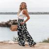 Angerella Women's Relaxed Fit High Waist Casual Wide Leg Plus Size Long Palazzo Pants Leaves Print Trousers,Black 3XL view 3