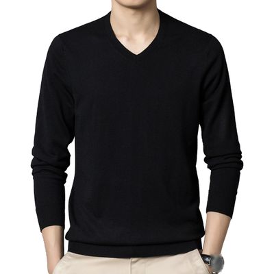 SWJGLITTR Men's Dress V Neck Sweater Long Sleeve Casual Slim Fit Knitted Pullover Men Soft Wool Solid Plain Sweaters Top (Medium,Black)