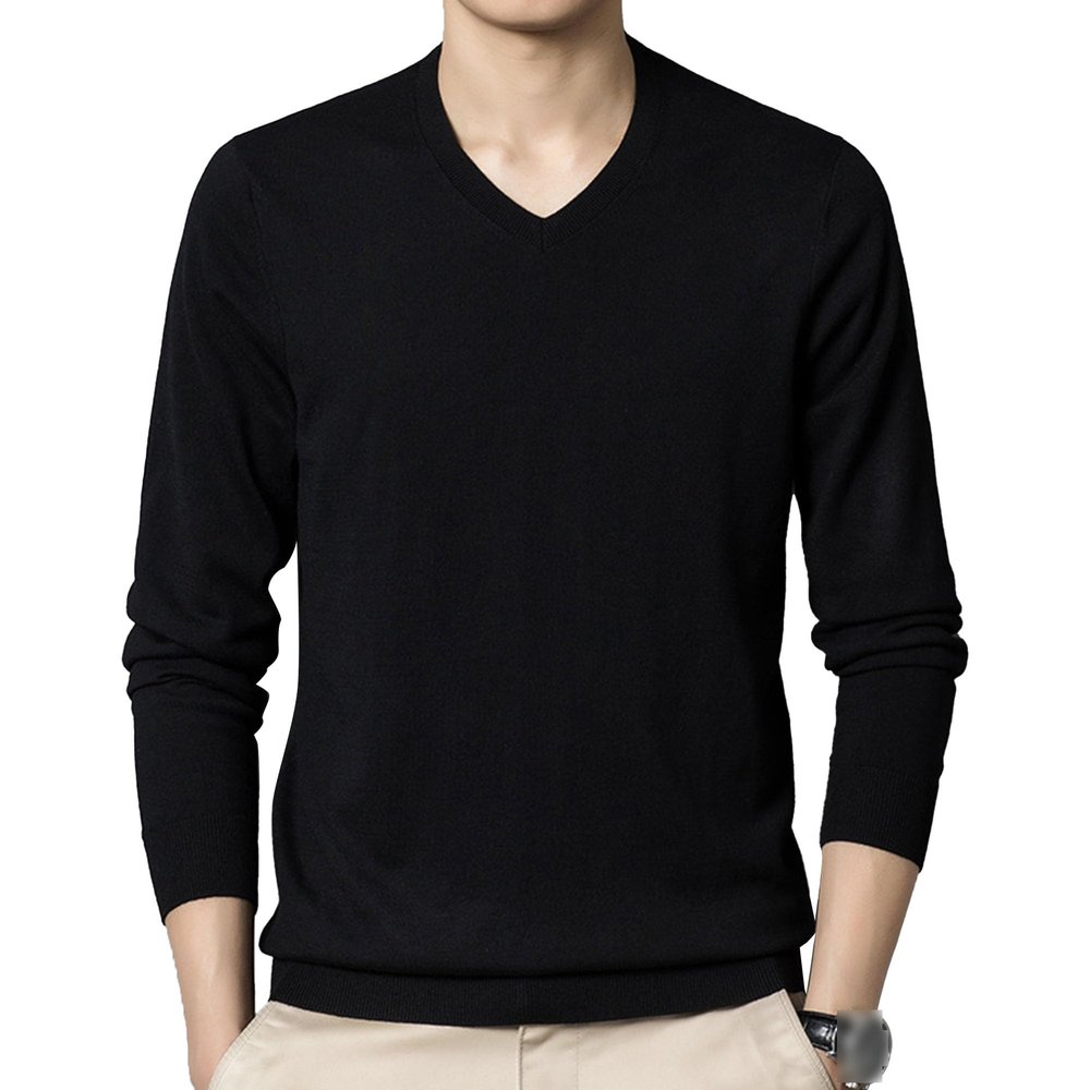 Men's Dress V Neck Sweater Long Sleeve Casual Slim Fit Knitted Pullover Men Soft Wool Solid Plain Sweaters Top (XX-Large,Black)