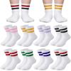 Halfchet 8 Pairs Kids Stripe Socks Cotton Crew Socks Colorful Retro Stripe Athletic Hosiery for School Kids (Neutral Colors,Medium) view 1