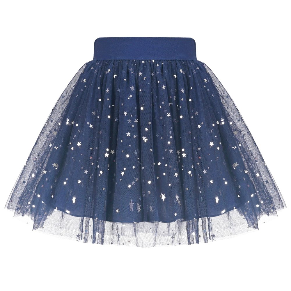 Girls Skirt Navy Blue Moon Star High Waist Sparkling Tutu Dance Tulle Size 6