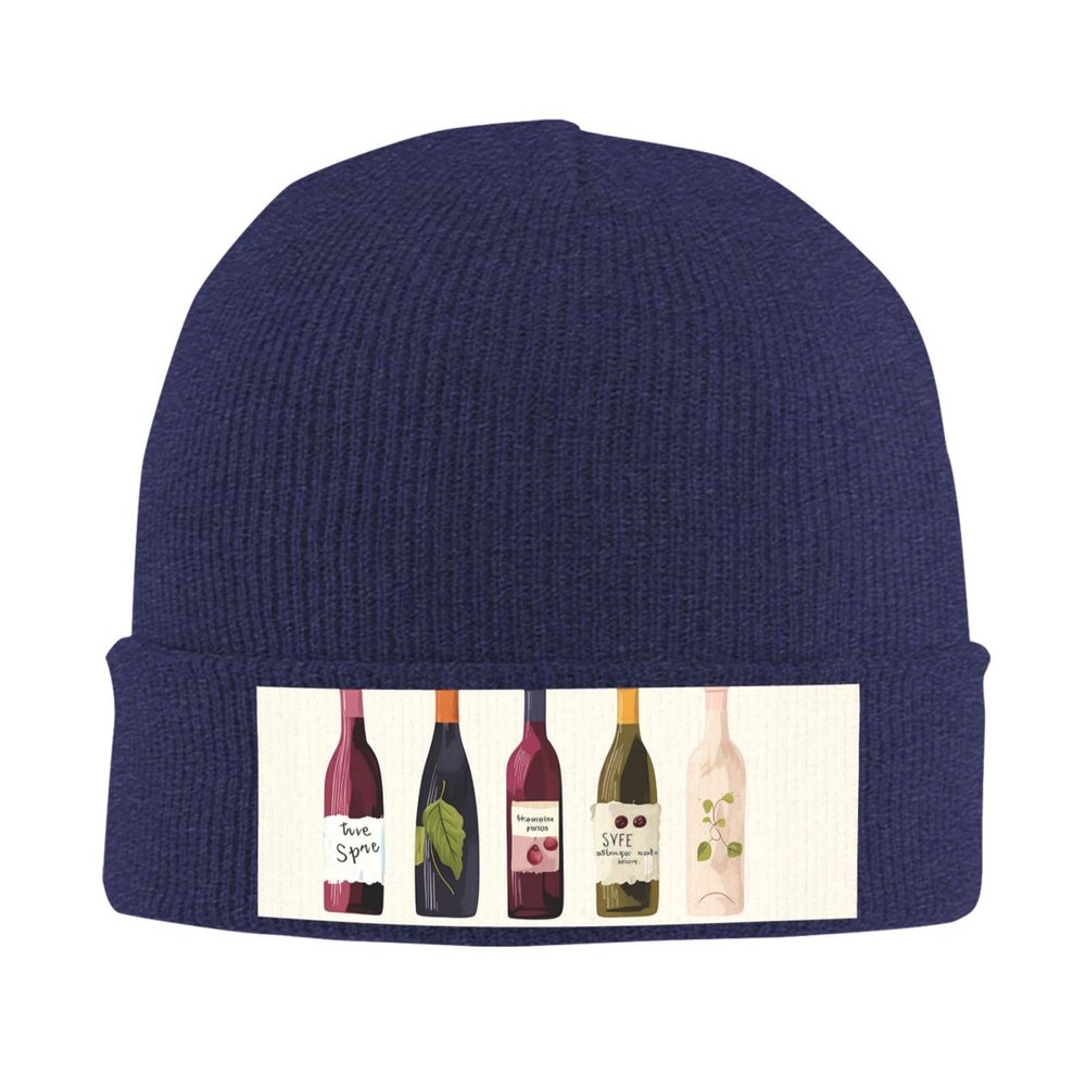 BTCOWZRV Knit Slouchy Beanie Hats for Men Women Cute Wines Bottle Warm Cozy Knitted Cuffed Cap Winter Thick Ski Cap
