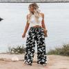 Angerella Floral Black Pants for Women Summer High Waisted Palazzo Pants Wide Leg Long Lounge Pant Trousers,L view 2