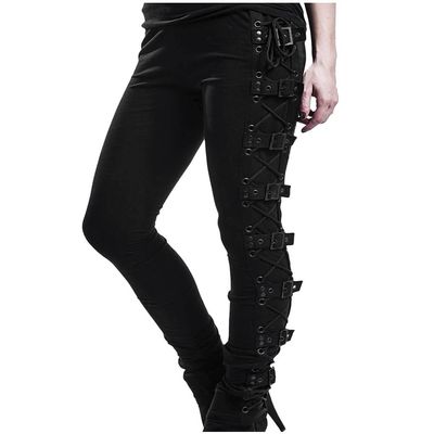 Womens Plus Size Gothic Pants Criss Cross Lace Up Buckle Strap Skinny Leggings Juniors Ladies Steampunk Trouser Black