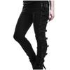 Womens Plus Size Gothic Pants Criss Cross Lace Up Buckle Strap Skinny Leggings Juniors Ladies Steampunk Trouser Black view 1