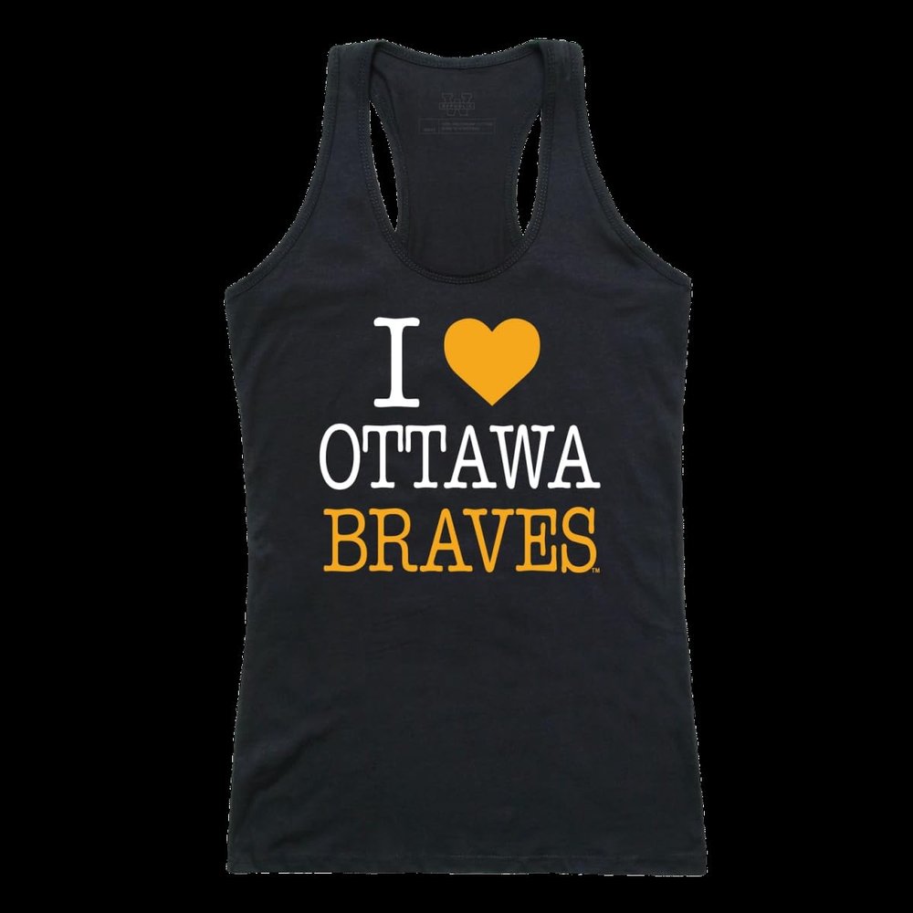 I Love Ottawa University Braves Womens Tank Top Tee T-Shirt - Black, Large