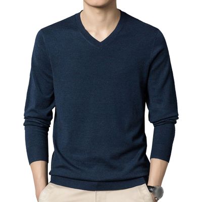 SWJGLITTR Men's Dress V Neck Sweater Long Sleeve Casual Slim Fit Knitted Pullover Men Soft Wool Solid Plain Sweaters Top (Medium,Tibetan Blue)