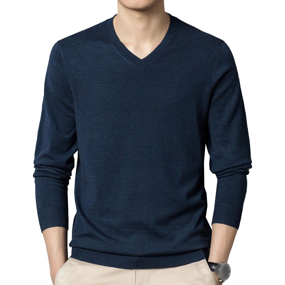 SWJGLITTR Men's Dress V Neck Sweater Long Sleeve Casual Slim Fit Knitted Pullover Men Soft Wool Solid Plain Sweaters Top (Medium,Tibetan Blue)