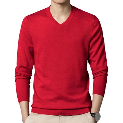 Men's Dress V Neck Sweater Long Sleeve Casual Slim Fit Knitted Pullover Men Soft Wool Solid Plain Sweaters Top (XX-Large,Red)