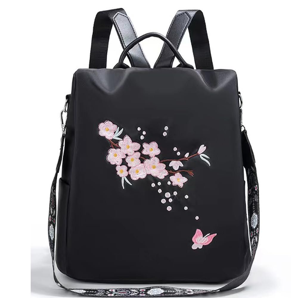 go-done Small Nylon Women Embroidery Backpack Purse Anti-theft Fashion Travel Shoulder Bag,Ladies Single Shoulder Bag,Mini Backpack