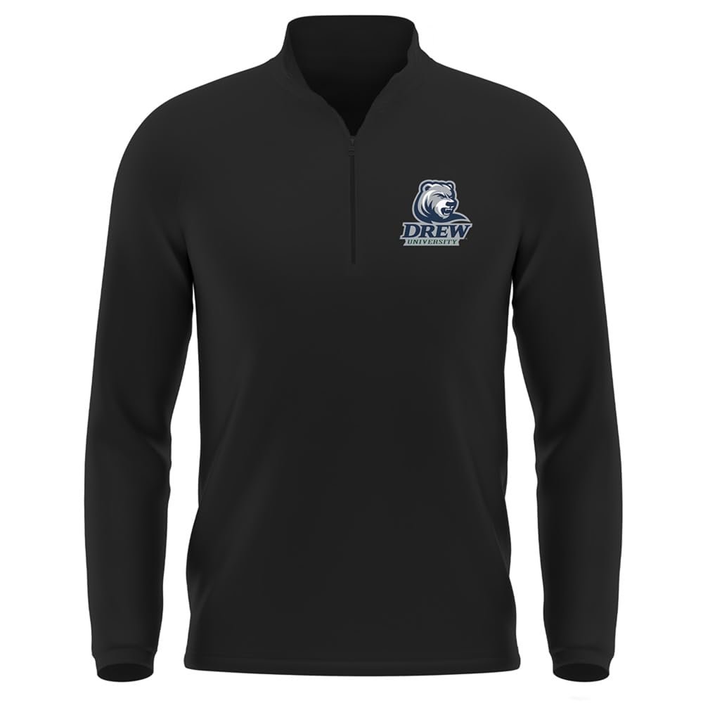 Campus Lab Drew University Adult Men's Active Sport 1/4 Zip Pullover Left Chest Logo, Black, Large