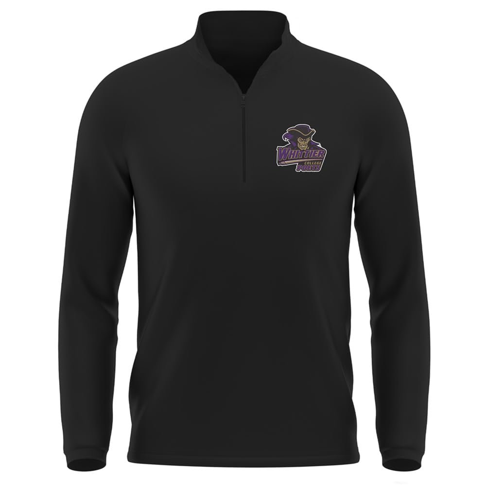 Campus Lab Whittier College Adult Men's Active Sport 1/4 Zip Pullover Left Chest Logo, Black, Small