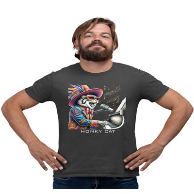 XX-Large Heather Black Mens Honky Cat Funny Elton Cat Playing The Piano T-Shirt