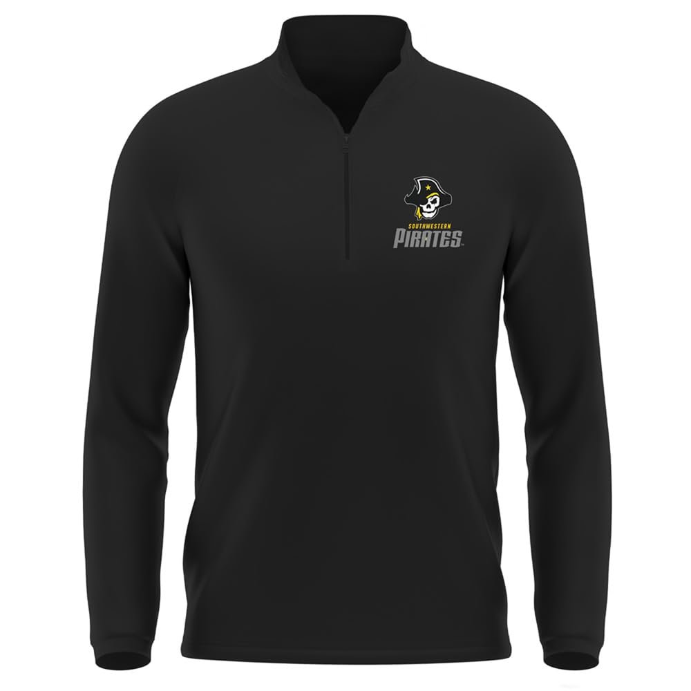 Campus Lab Southwestern University Adult Men's Active Sport 1/4 Zip Pullover Left Chest Logo, Black, Small