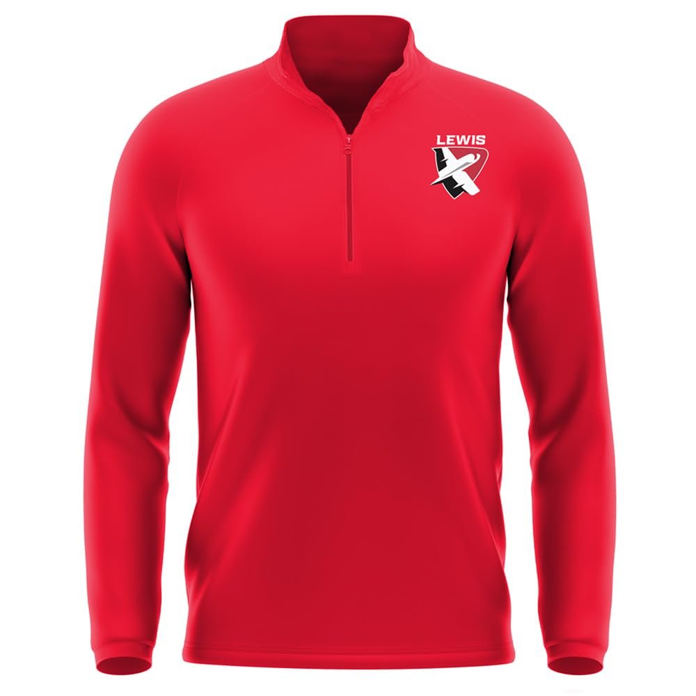 Campus Lab Lewis University Adult Men's Active Sport 1/4 Zip Pullover Left Chest Logo, Red, Small