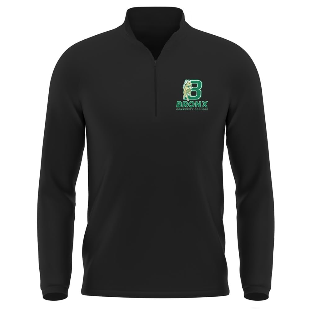 Campus Lab Bronx Community College Adult Men's Active Sport 1/4 Zip Pullover Left Chest Logo, Black, X-Large