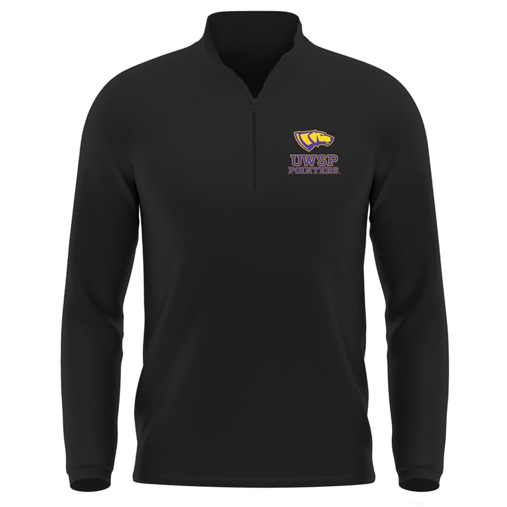 Campus Lab University of Wisconsin-Stevens Point Adult Men's Active Sport 1/4 Zip Pullover Left Chest Logo, Black, XX-Large