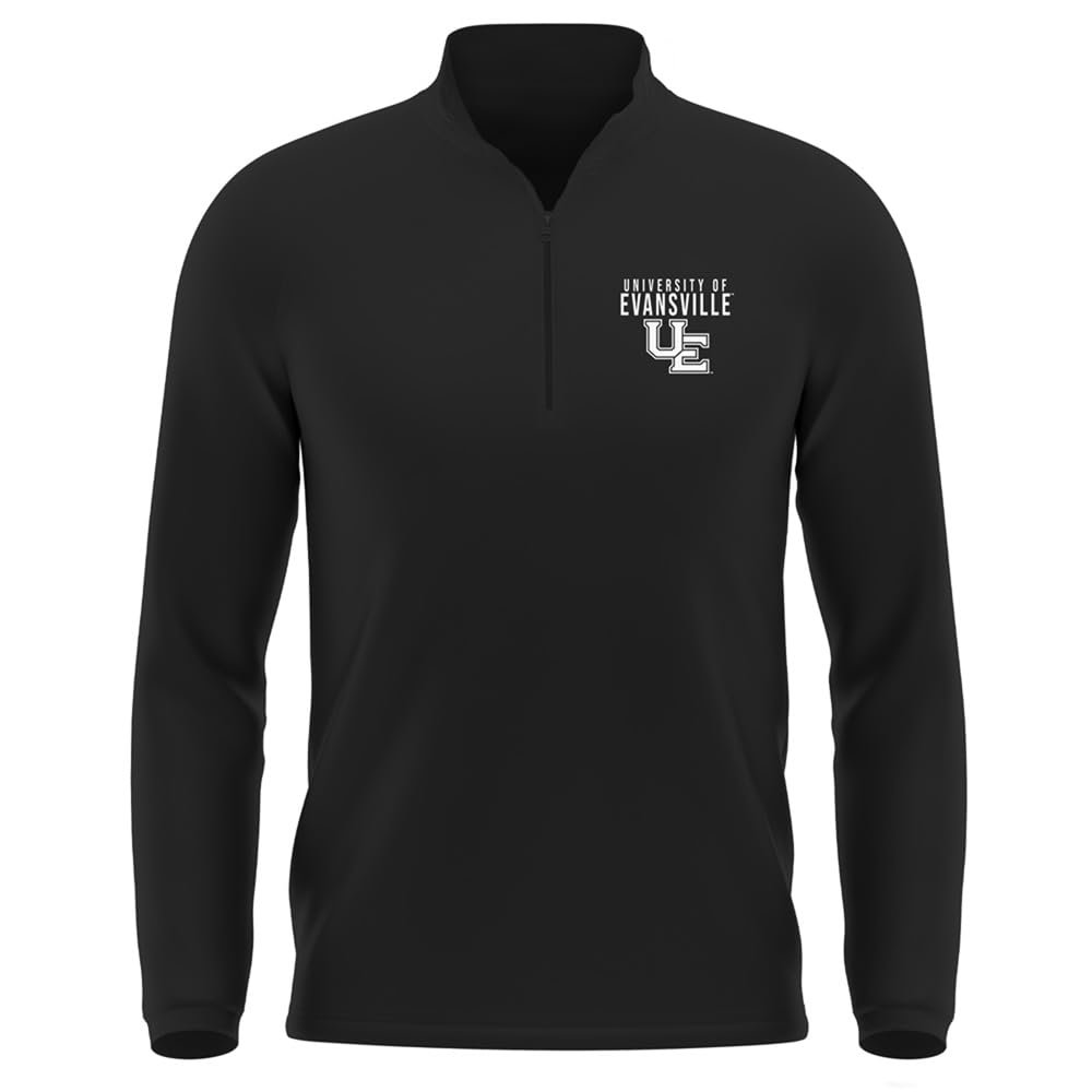 Campus Lab University of Evansville Adult Men's Active Sport 1/4 Zip Pullover Left Chest Logo, Black, X-Large