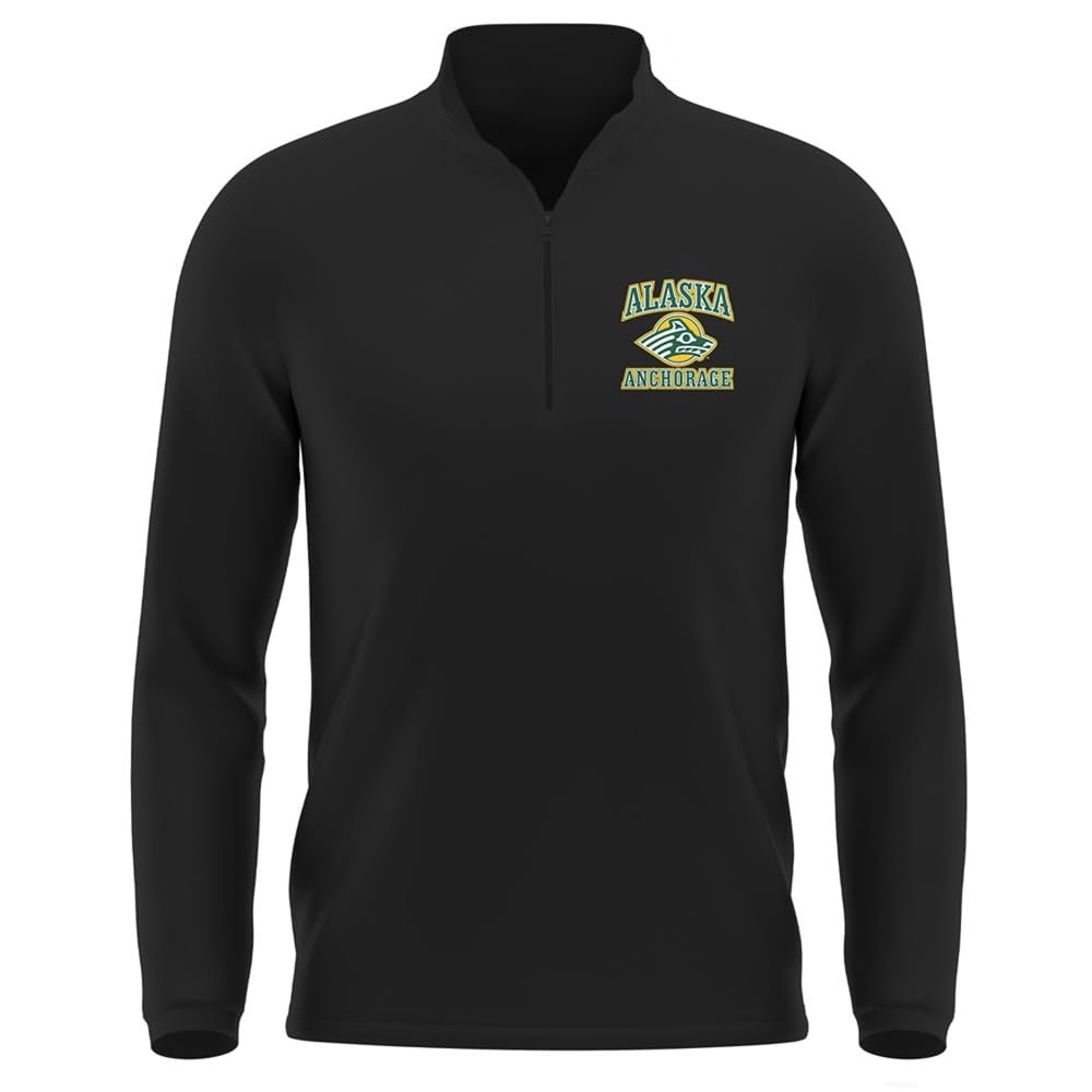 Campus Lab University of Alaska Anchorage Adult Men's Active Sport 1/4 Zip Pullover Left Chest Logo, Black, Medium