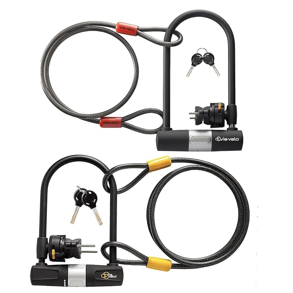 Via Velo Bike U Lock 2 Sets Combo with Steel Cable | Anti-Theft Security for Bicycles