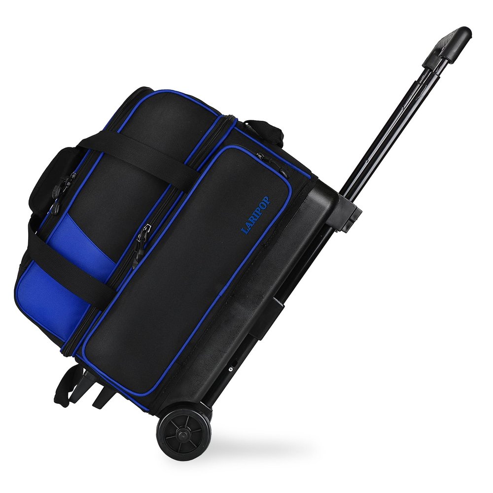 LARIPOP 2 Ball Wheeled Bowling Roller Bag with 40 Inch Telescopic Handle, Padded Ball Storage, Ventilated Shoe Pocket & Reinforced Base for Tournament & Travel