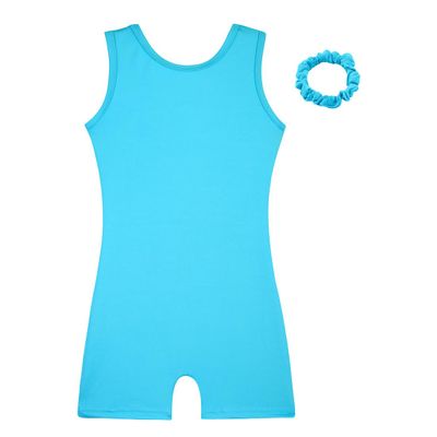 HOZIY Solid Color Leotards for Toddler Girls Gymnastics with Shorts Scrunchy 1t 2t Teal Blue Green Non Shiny Open Cross Back Biketard Tumbling Outfits