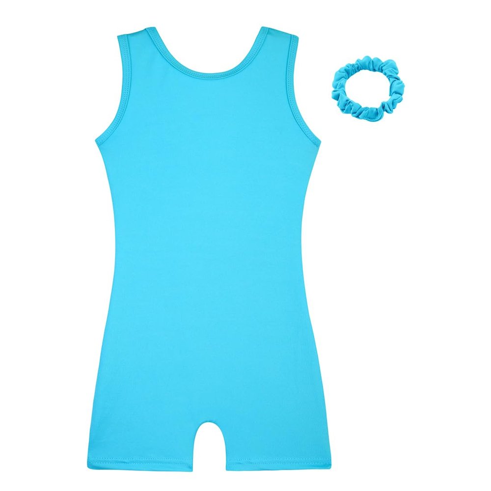 HOZIY Solid Color Leotards for Toddler Girls Gymnastics with Shorts Scrunchy 1t 2t Teal Blue Green Non Shiny Open Cross Back Biketard Tumbling Outfits