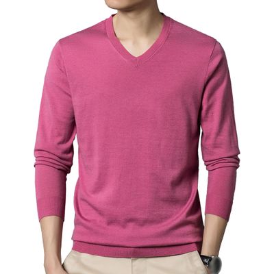 Men's Dress V Neck Sweater Long Sleeve Casual Slim Fit Knitted Pullover Men Soft Wool Solid Plain Sweaters Top (XX-Large,Pink)