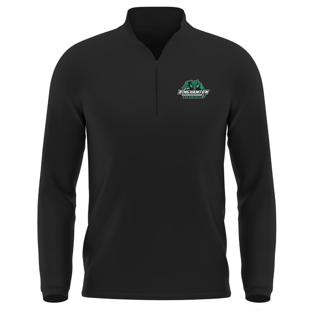 Campus Lab Binghamton University Adult Men's Active Sport 1/4 Zip Pullover Left Chest Logo, Black, Large